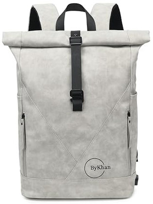 ByKhan Rolltop Rucksack - Wasserresistent PU Leder Reiserucksack für Herren und Damen - Laptop Rucksack, Handgepäck Rucksack, Wanderrucksack, Tagesrucksäcke, Rucksack Handgepäck Flugzeug