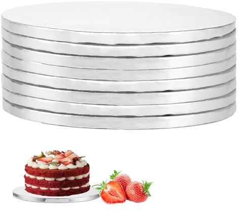 Oungy 8 Stück Cake Board Rund Ø 25cm /10 inch x12mm Dicke Silber Tortenunterlage 25 cm Rund, Cake Board 25cm Runde Tortenplatte Pappe Cake Drums für Transport Kuchen und Torten