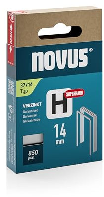 NOVUS TOOLS Feindrahtklammern 14 mm superhart für Hammertacker, 850 Tacker-Klammern vom Typ 37/14, Schiebeschachtel, Heftmittel für Stoffe und Gewebe