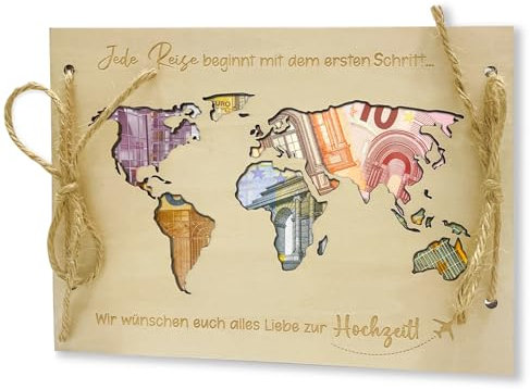 Geldgeschenk zur Hochzeit, Hochzeitsgeschenke für Brautpaar, Originelle Hochzeitskarte Geldgeschenk aus Holz(Weltkarte)