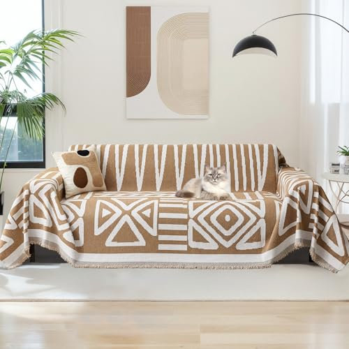 SHANNA Sofa Überwurfdecke 1/2/3/4 Sitzer, Chenille AB Seiten Ganzjährig Nutzbar Sofabezug L Form U Ecksofa Große Sofa Überzug, Vielseitige Sofaüberwurf Couch Überzug Sofa Cover Futonbezug mit Quaste