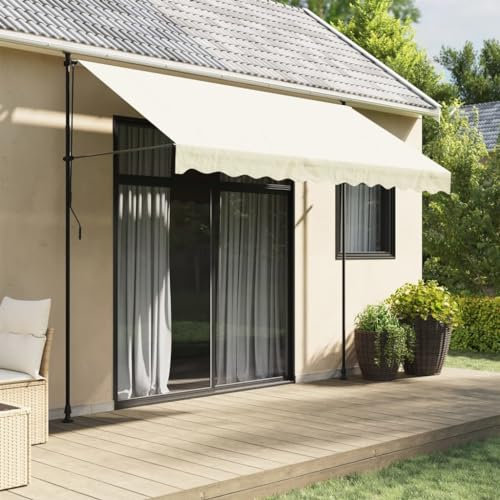 Tidyard Markise Wasserabweisend Klemmmarkise Balkonmarkise Außenmarkise Sonnenschutz Terrasse Balkon Garten Einziehbar Creme 300x150 cm Stoff und Stahl