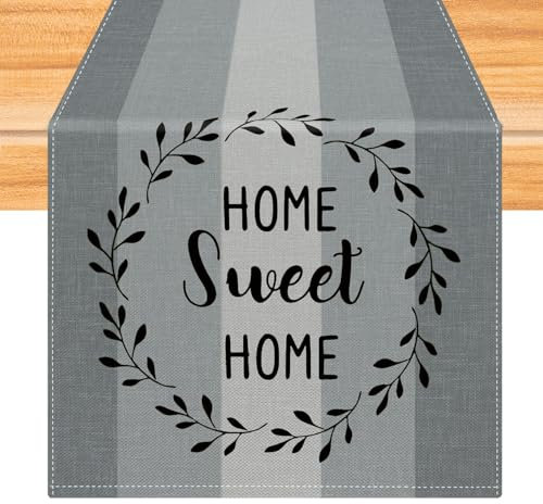 Kiatuniya Tischläufer Streifen Blau Grau Modern Winter Läufer Tisch Vintage Abwaschbar Tischlaufer Landhausstil für Frühling Herbst Küche Tischdeko Party Dekor 40x140 cm