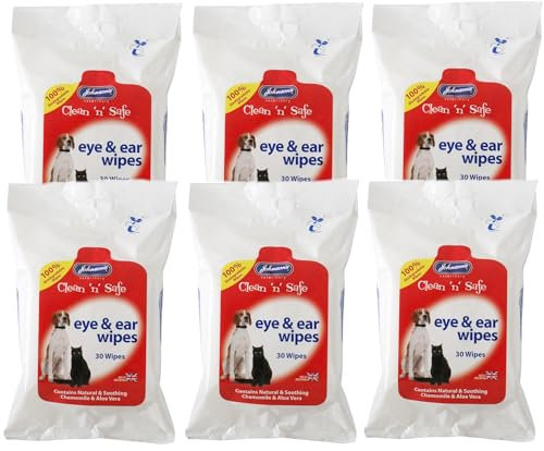 6X JOHNSONS CLEAN 'N' SAFE EYE & EAR WIPES PET DOG CAT CLEANING WIPES 30 WIPES