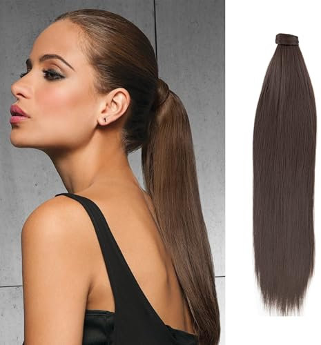 JJstar Coda Capelli Extension, Estensione di Coda di Cavallo 70cm Lungo Dritto Avvolgere Intorno a Clip in Coda di Cavallo Estensioni dei Capelli Sintetici per Donne e Ragazze