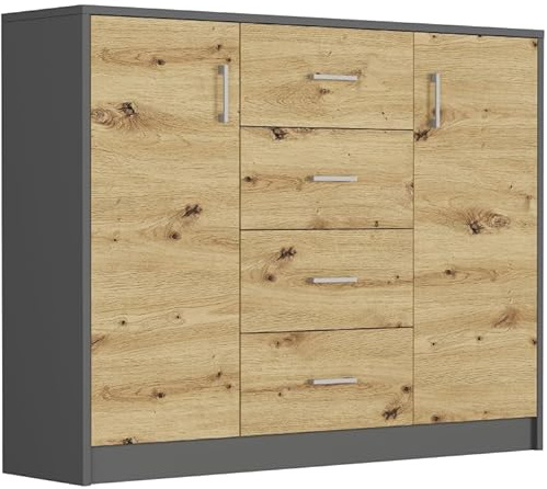 Framire TV-Kommode mit Schubladen und Schränken, Anthrazit Mix Artisan, 110 x 35 x 85 cm - Modern U-1