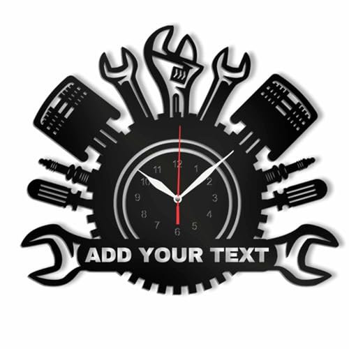 AIFLM Horloge Murale Personnalisée en Métal pour Outils de Réparation Voiture Automobile avec Lumière LED Néon Cadeau pour Noël, Fête des Pères