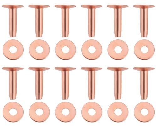 YINETTECH Lot de 50 Rivets en Cuivre Massif pour Sellier Rivets en Cuir 12 X 3,3 Mm pour Ceintures en Cuir Sacs à Main Sacs à Dos Artisanat avec Rondelles de 9 Mm