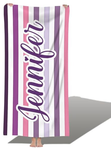 Jodimitty Streifen Strandtuch Personalisiert Name Mikrofaser, Sandfrei Schnelltrocknend Leicht, Farbe Muster Pool Bad Strandtuch für Erwachsene Kinder, 60x120cm/76x152cm/90x180cm (Gelb)