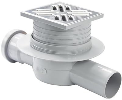 VOGI Bodenablauf aus Edelstahl - quadratischer Duschrinne - Badabläuf mit Durchlauf - Membransiphon - 10 x 10 cm - Rost INOX