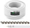 TECHZOCO Cable Coaxial SAT, Cable Antena TV 90 dB, Cable televisión Doble apantallamiento, Compatible con DVB-S/S2, DVB-T/T2, DVB-C/C2, 4K 1080p, Incluye 10 conectores F, Blanco, 25 Metros