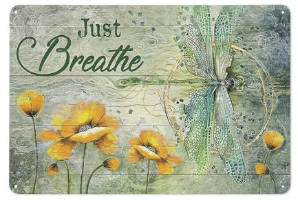 Vintage-Blechschild aus Metall, Libelle, Wanddekoration, Libelle, Geschenke für Mädchen, Frauen, Libelle, Aluminiumschild, einfach atmen, Bilder, Kunstdrucke für Badezimmer, Küche, Schlafzimmer,