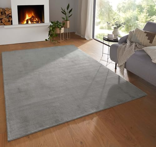Taracarpet Teppich Casablanca edler strapazierfähiger Uni Schurwollteppich Loribaf, Berber Stil fürs Wohnzimmer, Schlafzimmer und Esszimmer grau 240x340 cm