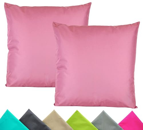 JACK 2er Set 40x40cm Outdoor Kissenhülle Kissenbezug Wasserfest Sitzkissen Lounge Kissen Garten Stuhl Lotus Effekt, Farbe:Weinrose