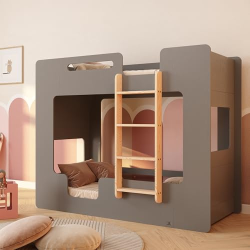 smartwood Etagenbett 70x160 cm mit Rausfallschutz, Holz, Grau, Mimi B | Stockbett für 2 Kinder, Lattenrost: unterer bis 230kg; oberer bis 130kg, FSC Kiefernsperrholz, abgerundete Kanten, ab 3 Jahre