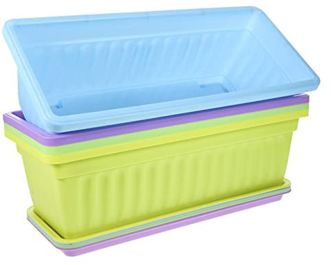 VOSAREA 4Ensembles Jardinieres Rectangulaires Colorées Plateaux De Pots De Fleurs pour Fenêtre Et Jardin