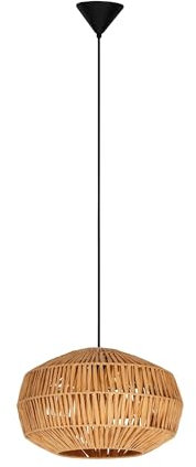 EGLO Hängelampe Sheldon, Esstisch Pendelleuchte 1-flammig, Esstischlampe Boho, Hängeleuchte mit Lampenschirm aus Bast Papier, E27 Fassung, Ø 38 cm