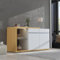 Enfilade 120 cm de Large avec éclairage LED Commode avec 2 Portes 2 tiroirs Compartiments Ouverts Placard de Rangement pour Salon Chambres Cuisines Buffet Blanc et Imitation Bois