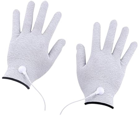 Massagehandschuhe 1 Paar 3,5mm Leitfähige Handschuhe Silberfaser | PE und Edelstahl, Stabile Verbindung per Druckknopf, für Knie und Schultermuskeln, Weiß