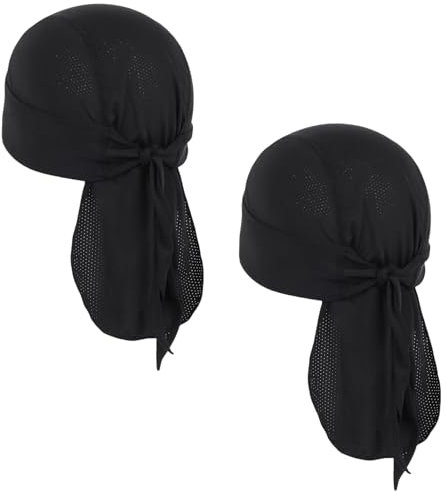 AWAVM 2er Set Schwarze Bandana für Herren, Kopfbedeckung Sommer, Fahrradkappe, Sonnenschutz Kopf Herren, Durag Men für Sport und Outdoor, Mütze für Radfahren und Freizeit.