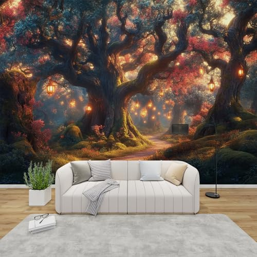 PaxGloz Fototapete Märchenhafter Zauberwald Tapete Magischer Wald Tapeten Vliestapete Modern Wandtapete Wohnzimmer Schlafzimmer Kinderzimmer Wanddeko Motivtapeten 250 x 175 cm (B x H)