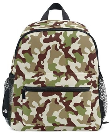ODAWA Kinder-Rucksack, Camouflage, Braun, Schulrucksack für Grundschule, mit Namensschild, Camouflage Braun, Medium