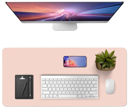 Vicwe Schreibtischunterlage, 90 x 43 cm Schreibtischunterlage aus PU-Leder, Rutschfester Multifunktionales Office Mousepad Laptop Schreibunterlage, Tisch-Schutz Unterlage für Büro/Zuhause (Rosa)