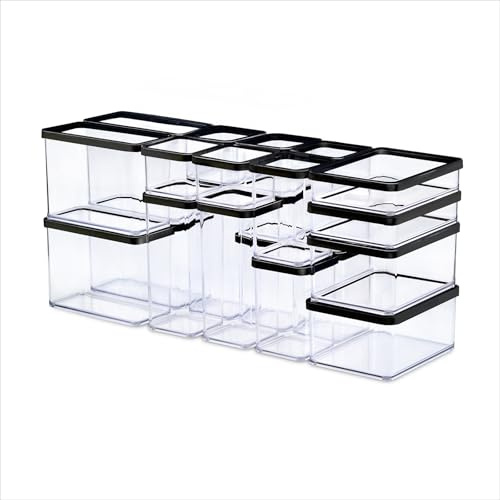 Rotho Loft Vorratsdosen 24er-Set mit Deckel für Lebensmittel transparent | Aromadichte Silikondichtung, transparent, stapelbar und modular kombinierbar, für Mehl, Pasta und Reis, spülmaschinengeeignet