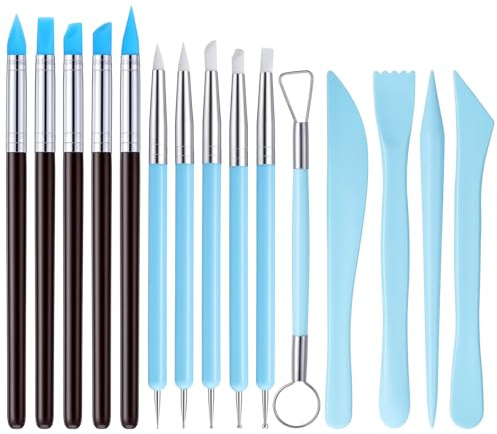 DOPENSPI 15PCS Silicone Clay Sculpting Tools, Double-Ended Silicone Paint Brush Soft Rubber Tip Clay Modelling Tool SiliconeSculpting Tools for Pottery Painting Nails DIY Art
