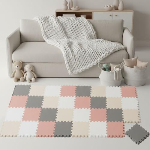 LittleTom Spielmatte Baby Puzzlematte Pastellfarben - 36 Matten je 30x30 cm Krabbelmatte 180x180 cm Bodenmatte Kinder - Puzzle Teppich Kinderzimmer - Bodenschutzmatte Spielteppich EVA Schaumstoffmatte