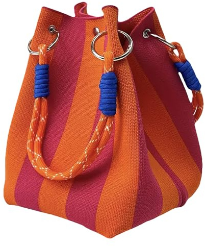 Anopo Petit Sac Seau en Tricot pour Femme Cabas de Plage Rouge Rosé Orange