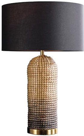 invicta INTERIOR Handgefertigte Tischlampe ZEA - 60cm - schwarz Natur - runder Lampenschirm Seegras natürliche Optik