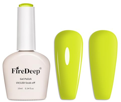 Firedeep 10ml Hema Free Neon Yellow Gel Nail Polish Bright Yellow UV/LED Soak Off Gel Polish for Spring and Summer Manicure 1Pcs