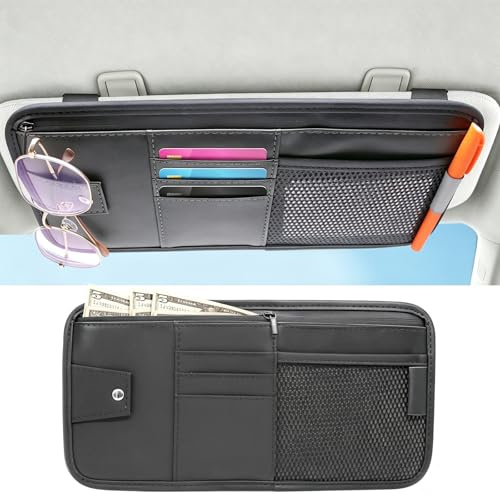 TETEWEVER Sonnenblende Auto Organizer Kfz Sonnenblenden Organizer Schwarz | Sonnenblenden Organizers Sun Visor Organizer Auto für Aufbewahrung von Sonnenbrillen, Karten, Stiften und Quittungen