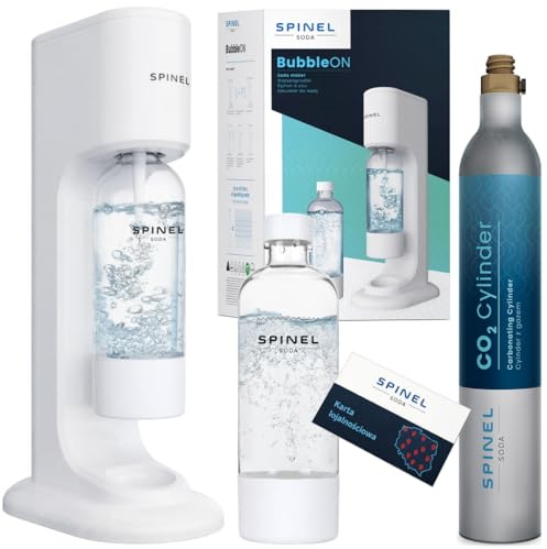 Spinel Soda BubbleOn Wassersprudler - Starterset mit CO₂-Zylinder, 1L BPA-freie Flasche, Weiß, manuell, regulierbare Sprudelstärke, ohne Strom, bis zu 60L Sprudelwasser