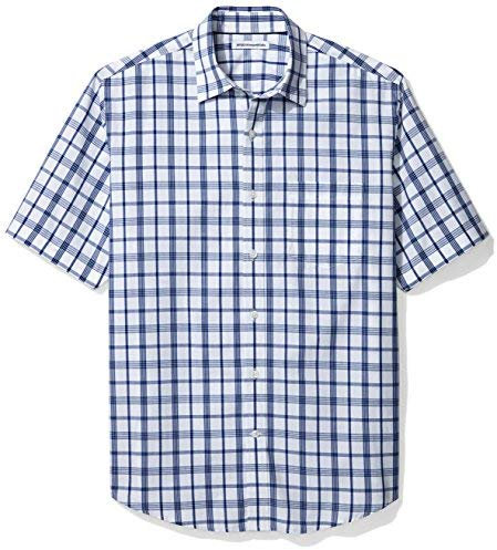 Amazon Essentials Men's Regular-Fit Short-Sleeve Poplin Shirt, Dark Blue White Plaid, XXL