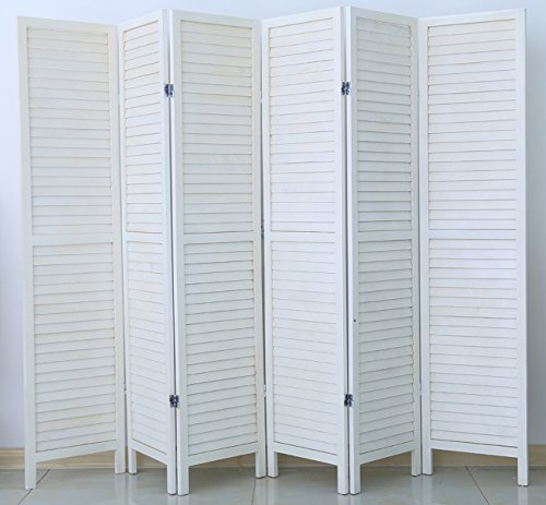 PEGANE Paravent persienne de 6 pans en Bois, Coloris Blanc lasuré Effet brocante- Dim : H170 x L240cm