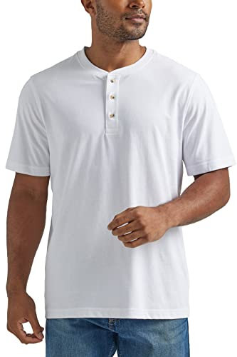 Wrangler Authentics Men's Short Sleeve Henley Tee Shirt, Bright White, Medium