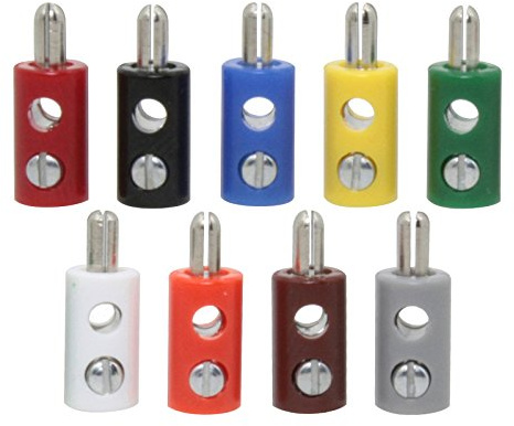 GOKarli 10 Stück Zwergstecker Miniatur Ø 2,6 mm mit Querloch und Schraubanschluss in Gelb