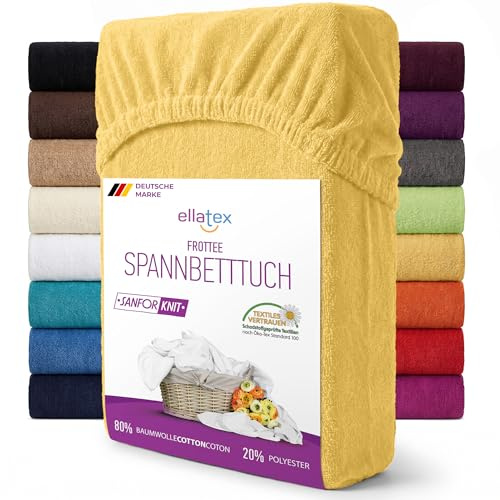 EllaTex Frottee Spannbettlaken 140x200–160x200 – 200 g/m², saugfähig & elastisch, weiches Spannbetttuch, Farbe: Gelb