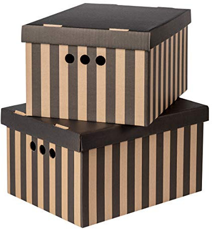 SOFTILLO Pack of 2 Decorative Storage Boxes With Lids Home Office Bedroom Wardrobe Box Organiser Archive Box with Lid Multi-Use General Storage Archive Box with Lid Stylish Set XLarge Black Stripes