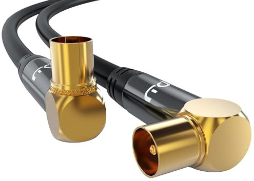 Primewire - 5m 8k 4k HDTV Antennenkabel 75 Ohm 90 Grad gewinkelt - Stecker auf Kupplung - DVB-T und DVB-T2 Radio UKW DAB DAB - robuste Vollmetallstecker - hochdichte Schirmung
