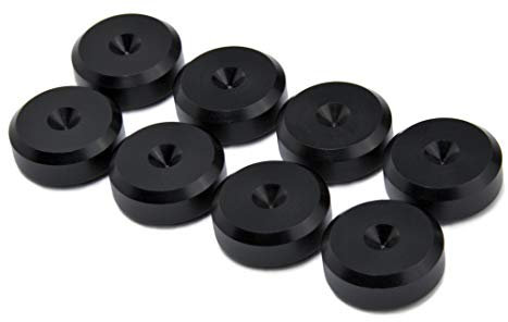 PrecisionGeek Black Aluminium Speaker Spike Pads – Chamfered 20mm Diameter for HiFi Speakers, Audio Stands, Soundbars, Subwoofers – Set of 8 Isolation Discs