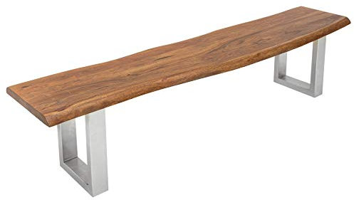 Riess Ambiente Massive Baumstamm Bank Mammut 200cm Akazie Massivholz Industrial Chic Sitzbank Kufengestell mit 3,5 cm Dicker Sitzplatte