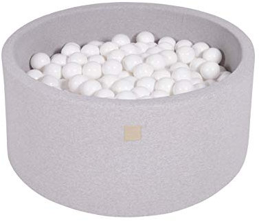 MEOWBABY Piscina de Bolas 90X40cm/300 Bolas ∅ 7Cm Piscina de Bolas Certificada para Niños Hecha en EU (90 x 40 cm/Gris Claro: Todo Blanco)