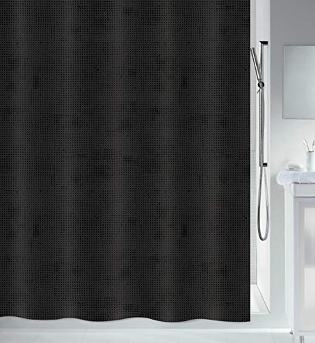 Spirella Schimmel Duschvorhang-Anti-Bakteriell, waschbar, wasserdicht, Polyester, 180x180cm Schwarz, Georges Noir, 180 x 180 cm