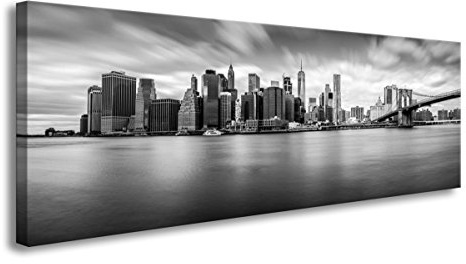 picturado Leinwandbild New York Skyline schwarz weiß 120x40cm 5734 - Wandbild NYC Panorama Manhattan Kunstdruck Modern Wohnzimmer Schlafzimmer Büro Deko fertig aufgespannt Holzrahmen Leinwand
