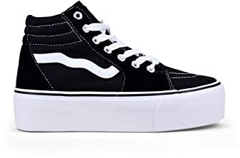 BOSANOVA Zapatillas Abotinadas con Plataforma confeccionadas en Material Textil con Detalle de Fina Linea a Contraste. Cierre con Cordones. Calzado para Mujer Negro 40
