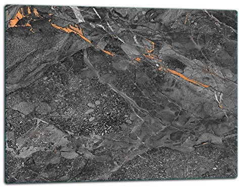 TMK | Tagliere in vetro ceranfeld 1 metro 52 x 40 cm, piastra di taglio in vetro, paraspruzzi, piastra universale in vetro, per cucina, grigio marmo