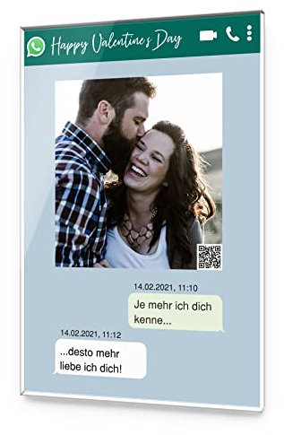 CHRISCK design Whatsapp Bild mit Foto aus Hochglanz Acrylglas | Foto mit Chat Nachrichten Namen Verlauf in verschiedenen Designs | Foto Geschenkidee für Partner Freund Freundin Familie